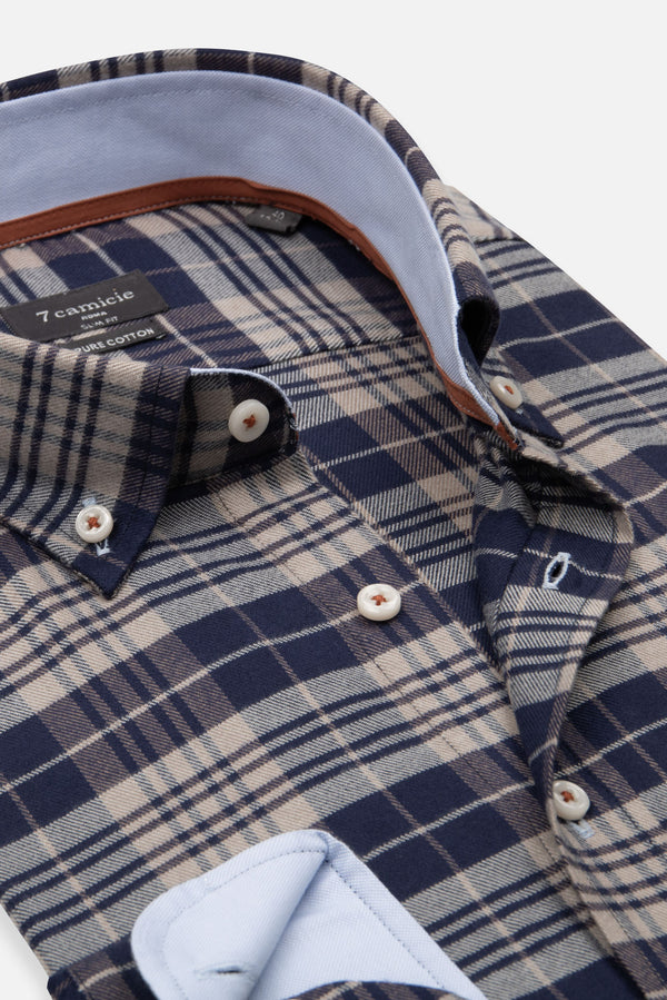 Camicia Uomo Leonardo Sport Flanella Marrone Celeste