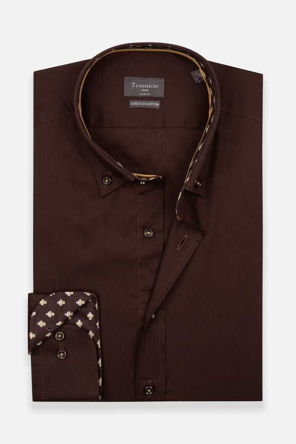 Camisa Hombre Leonardo Sport Popelin Stretch Marron