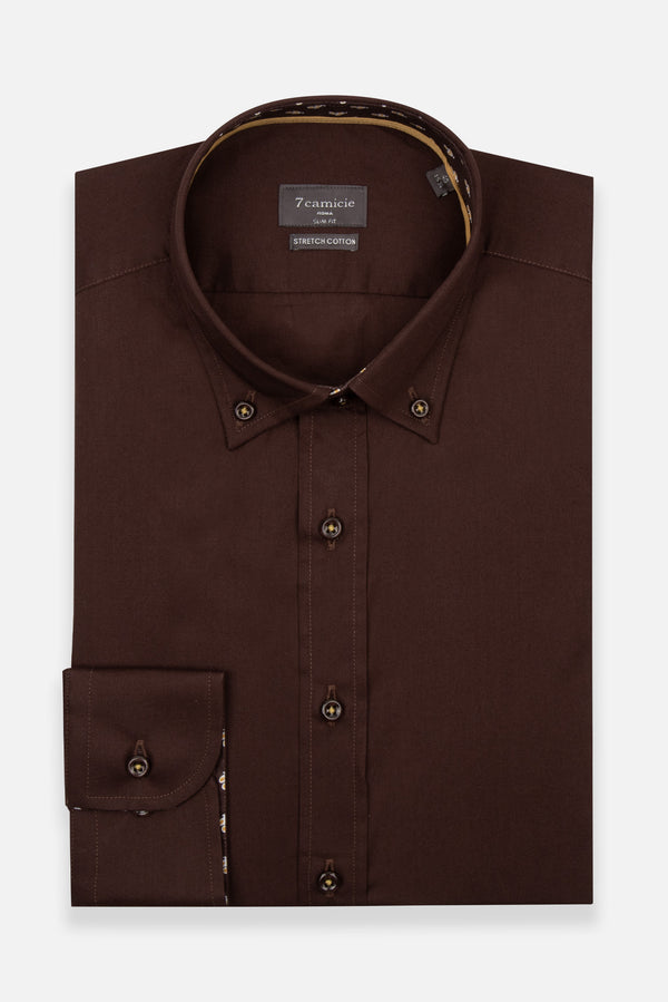 Camisa Hombre Leonardo Sport Popelin Stretch Marron
