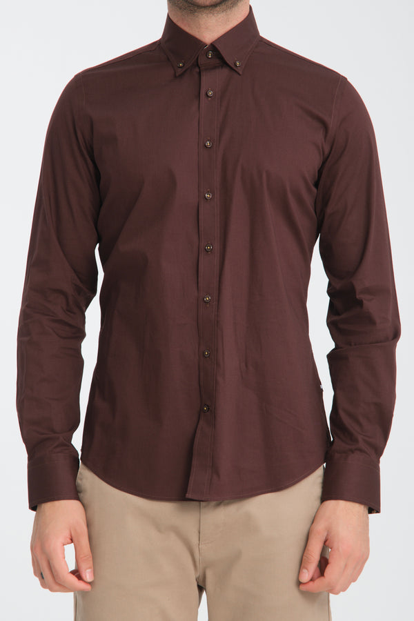 Camisa Hombre Leonardo Sport Popelin Stretch Marron