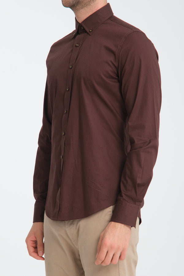Camisa Hombre Leonardo Sport Popelin Stretch Marron