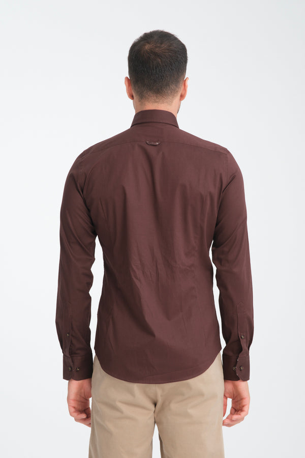 Camisa Hombre Leonardo Sport Popelin Stretch Marron