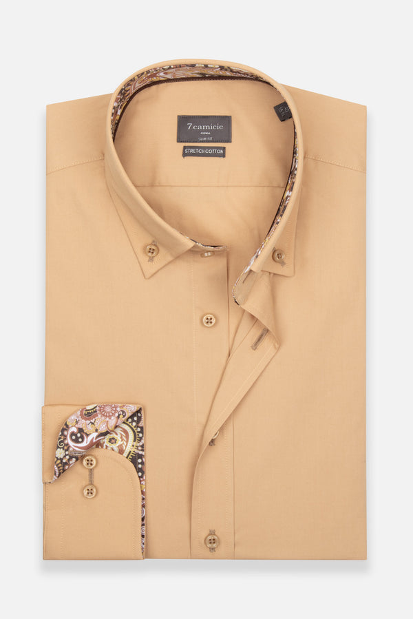 Camisa Hombre Leonardo Sport Popelin Stretch Marron