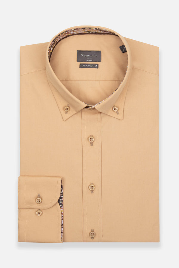 Camisa Hombre Leonardo Sport Popelin Stretch Marron