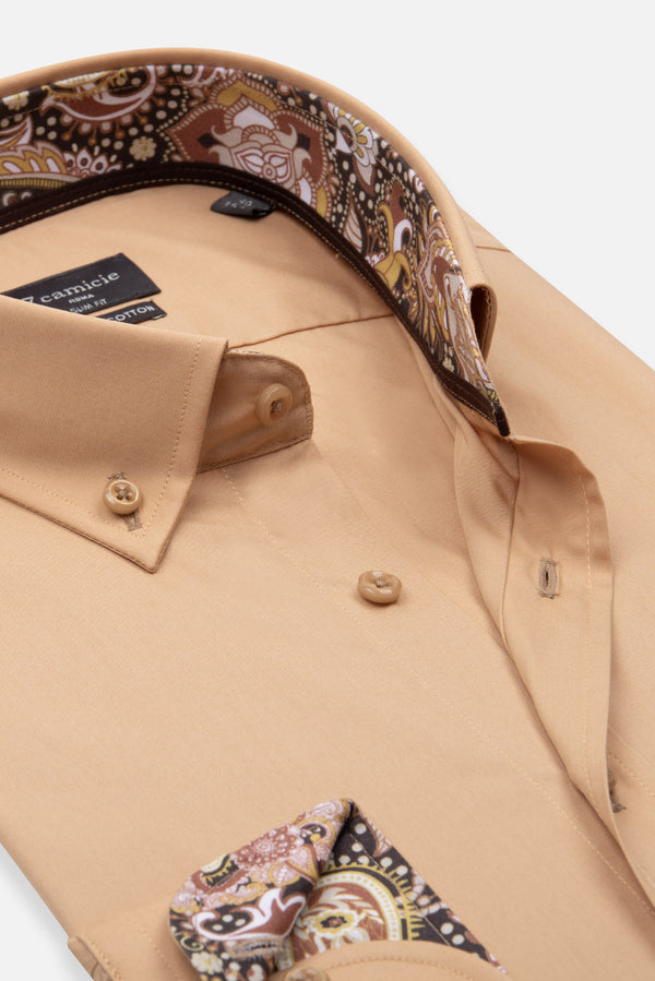 Camisa Hombre Leonardo Sport Popelin Stretch Marron