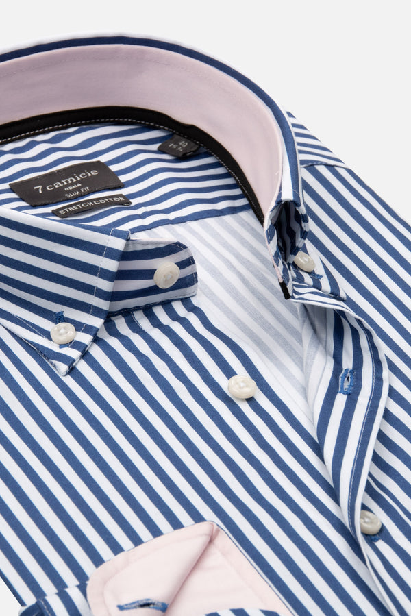 Camisa Hombre Leonardo Sport Popelin Stretch Blanco Azul