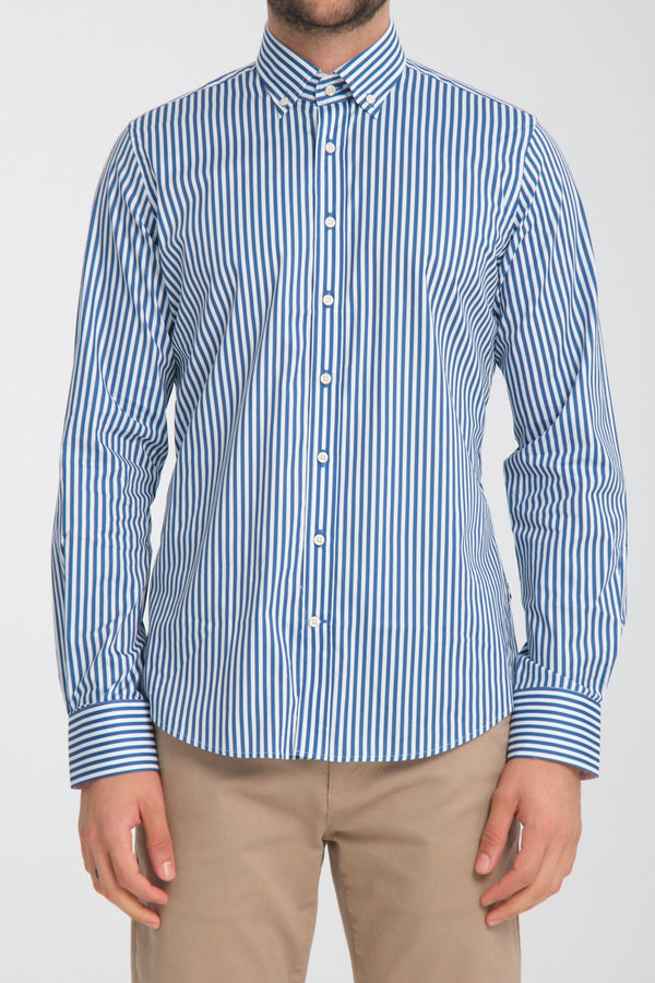 Camisa Hombre Leonardo Sport Popelin Stretch Blanco Azul