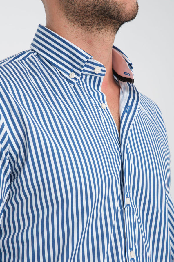 Camisa Hombre Leonardo Sport Popelin Stretch Blanco Azul
