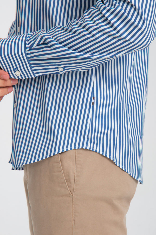 Camisa Hombre Leonardo Sport Popelin Stretch Blanco Azul
