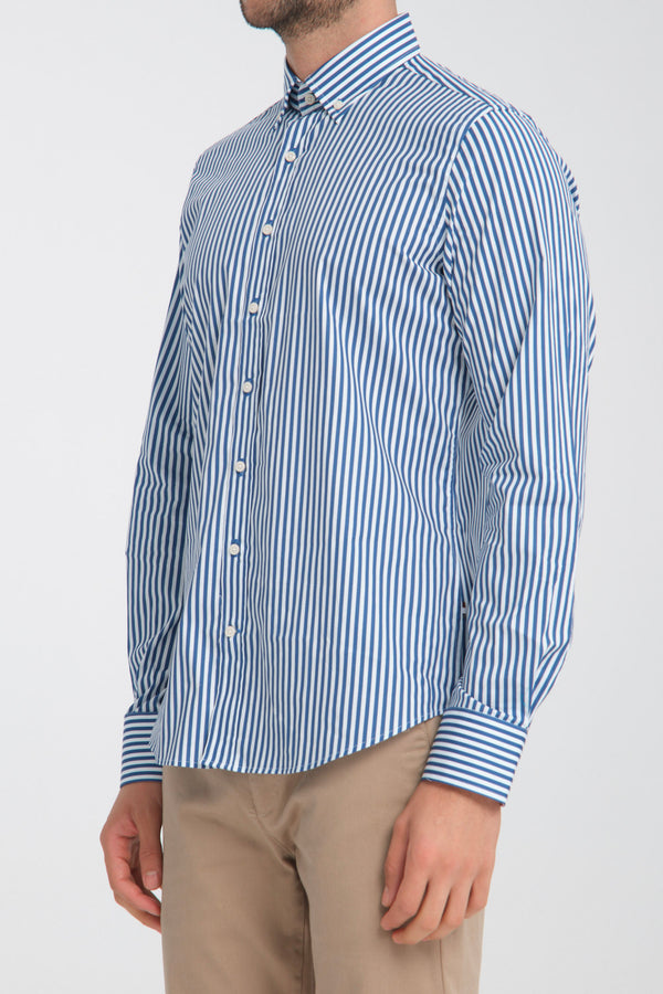 Camisa Hombre Leonardo Sport Popelin Stretch Blanco Azul