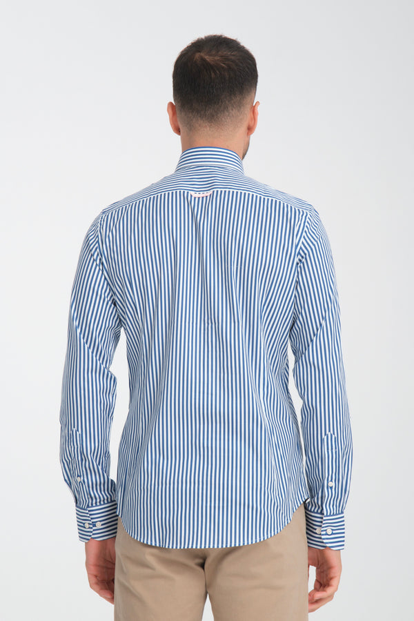 Camisa Hombre Leonardo Sport Popelin Stretch Blanco Azul