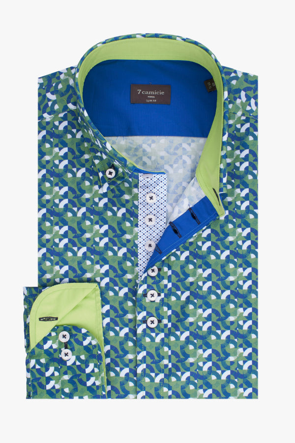Camisa Hombre Donatello Iconic Popelin Verde Azul