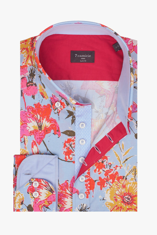 Camicia Uomo Donatello Iconic Popelin Celeste Rosso