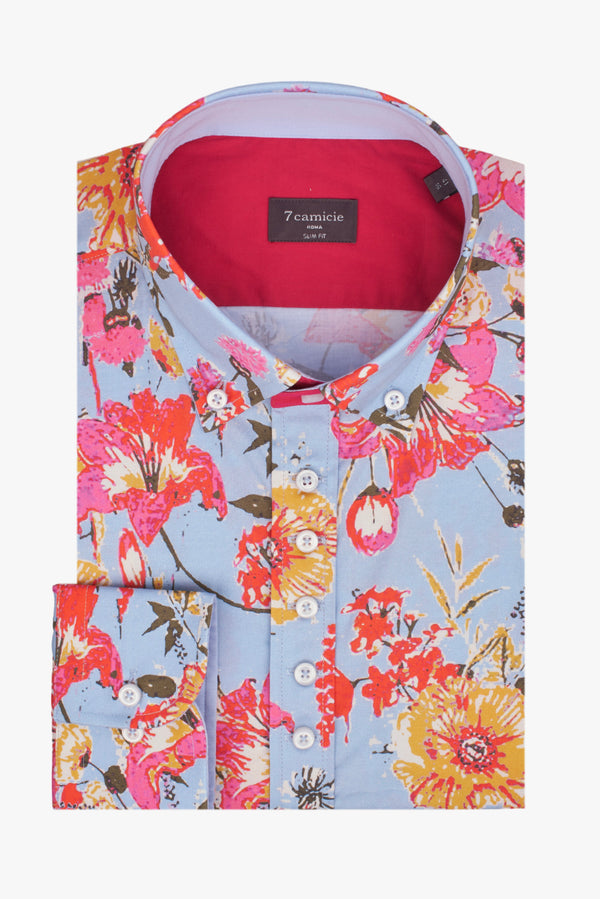 Camicia Uomo Donatello Iconic Popelin Celeste Rosso