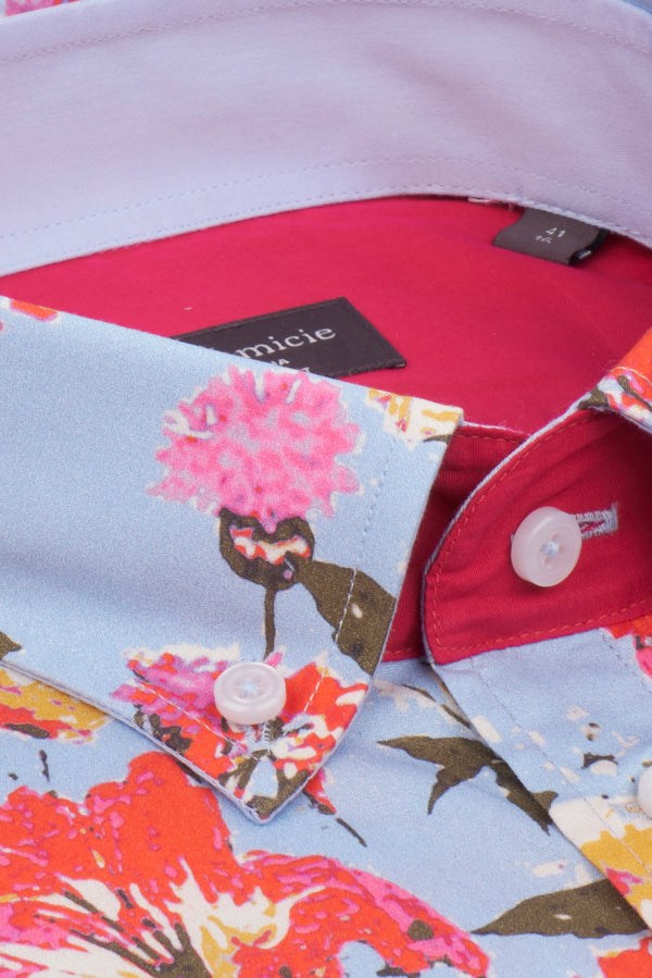 Camicia Uomo Donatello Iconic Popelin Celeste Rosso