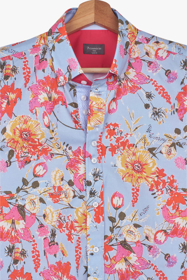 Camicia Uomo Donatello Iconic Popelin Celeste Rosso