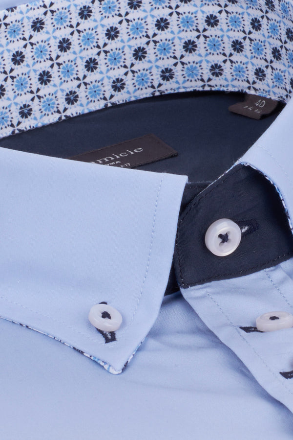 Camisa Hombre Donatello Iconic Popelin Stretch Azul Claro