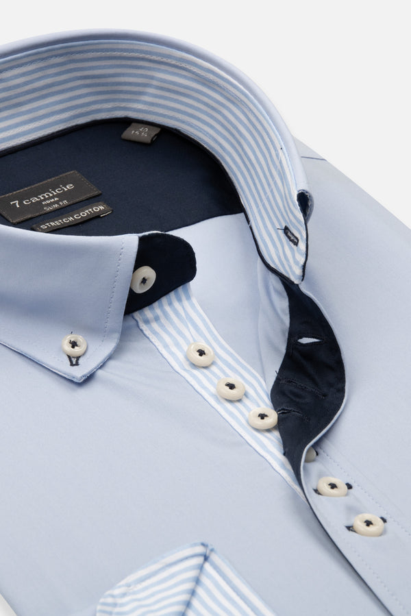 Camicia Uomo Donatello Sport Popelin Stretch Celeste