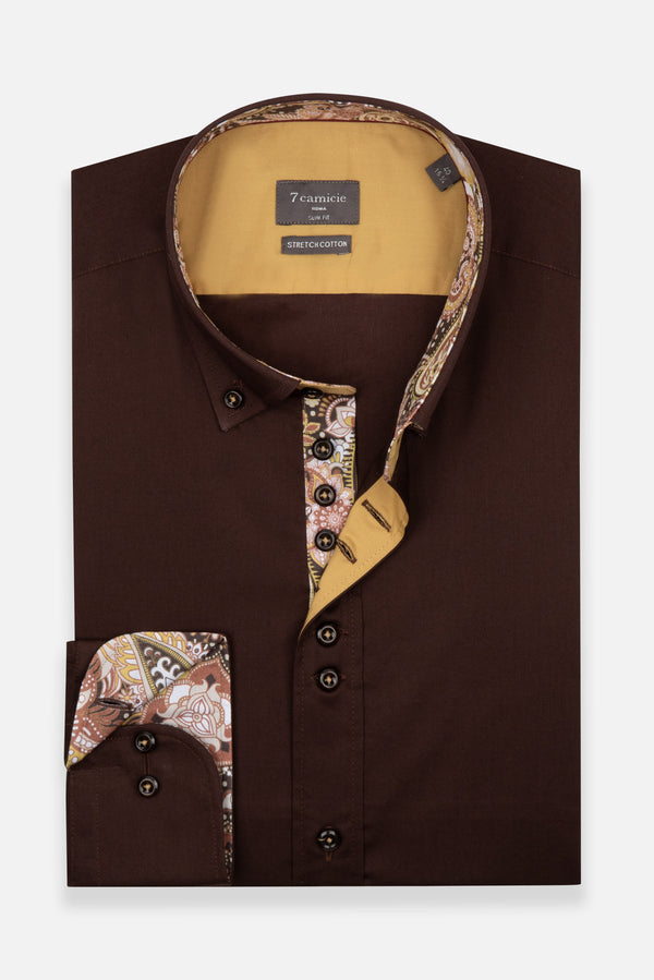 Donatello Sport Herren Hemd Poplin Stretch Braun
