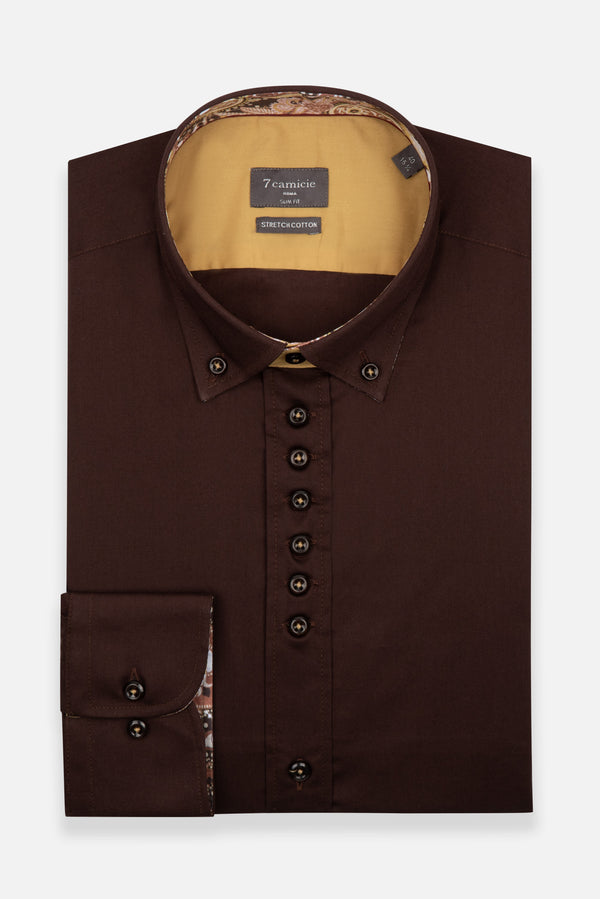 Donatello Sport Herren Hemd Poplin Stretch Braun