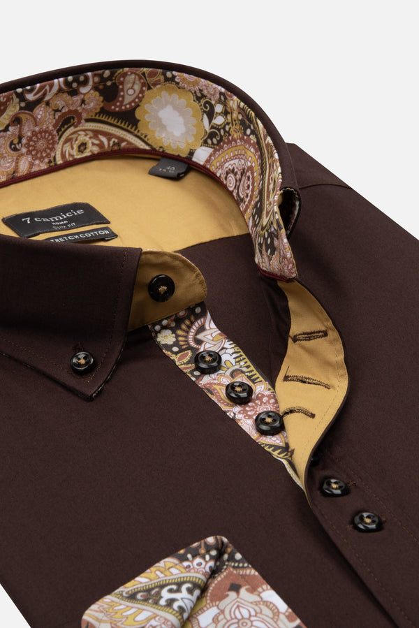 Donatello Sport Herren Hemd Poplin Stretch Braun