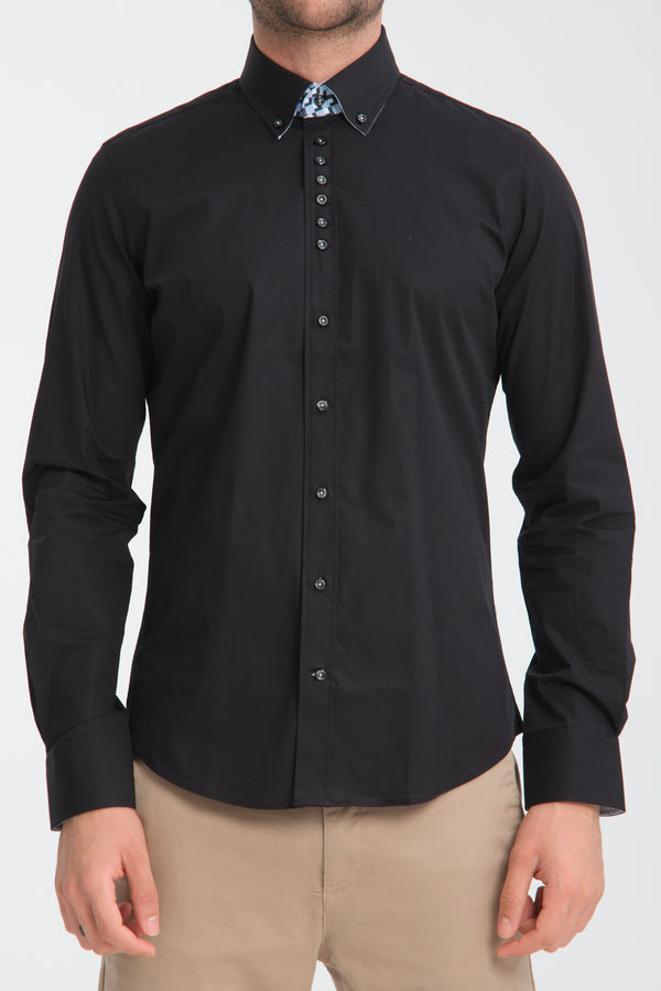 Camicia Uomo Donatello Sport Popelin Stretch Nero