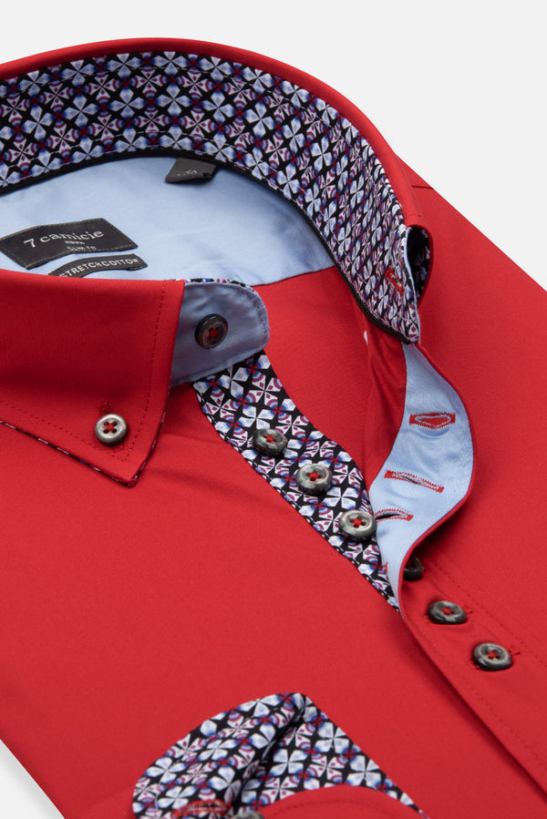 Camicia Uomo Donatello Sport Popelin Stretch Rosso