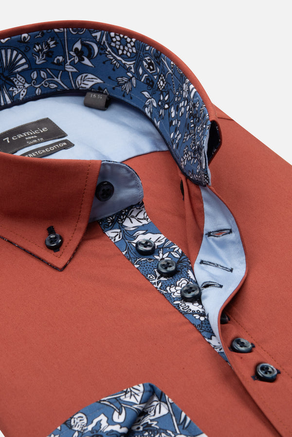 Donatello Sport Herren Hemd Poplin Stretch Rot