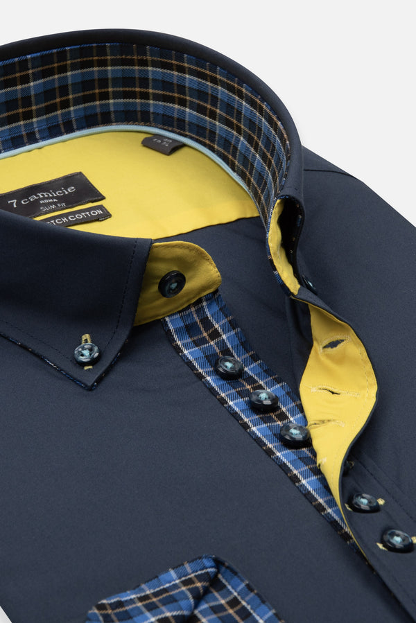 Camicia Uomo Donatello Sport Popelin Stretch Blu
