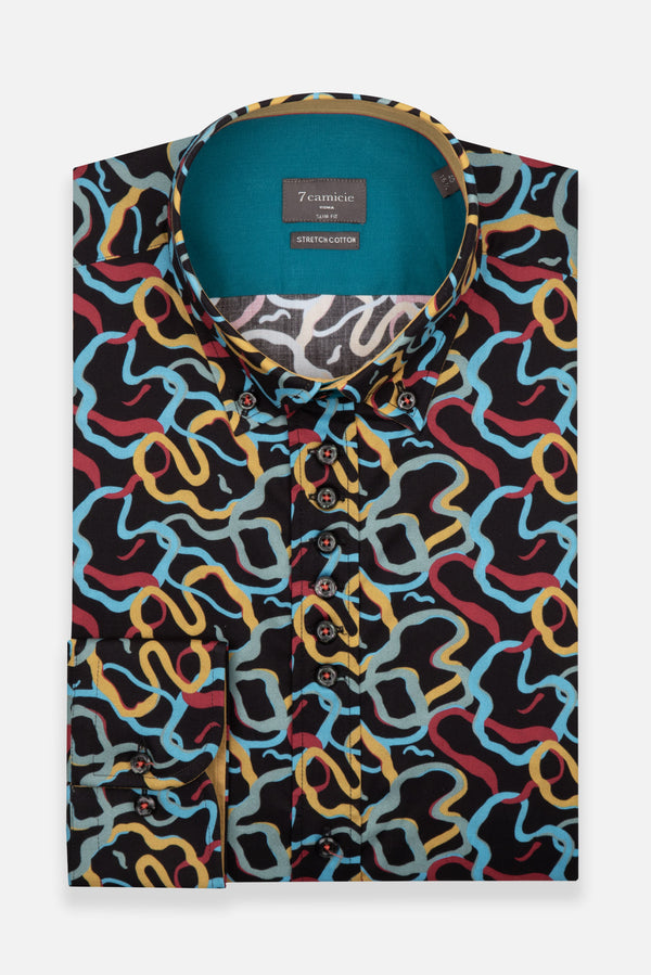 Chemise Homme Donatello Sport Popelin Stretch Noir Rouge
