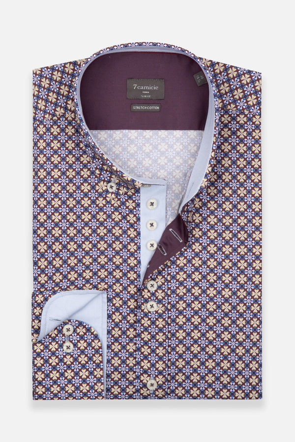 Camisa Hombre Donatello Sport Popelin Stretch Morado Blanco