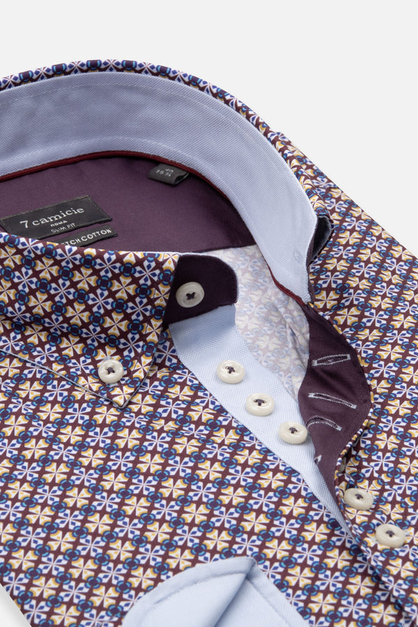 Camisa Hombre Donatello Sport Popelin Stretch Morado Blanco