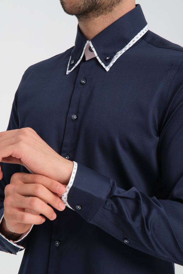 Iconic Herren Hemd Satin Blau