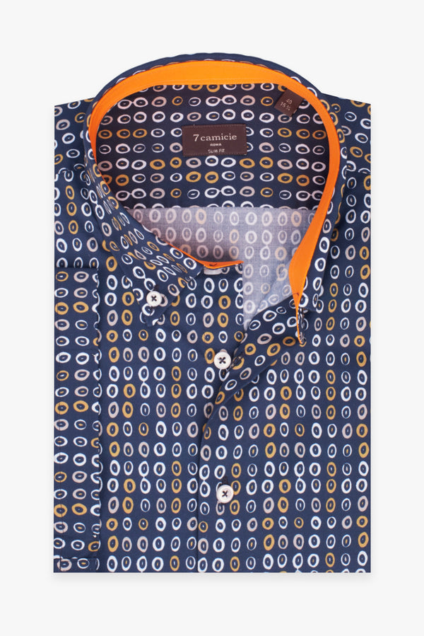 Camicia Uomo Manica Corta Leonardo Sport Popelin Blu Giallo