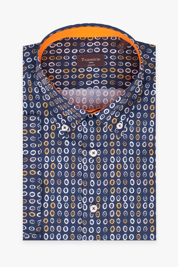 Camicia Uomo Manica Corta Leonardo Sport Popelin Blu Giallo