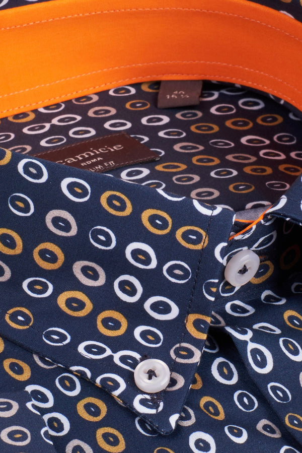 Camicia Uomo Manica Corta Leonardo Sport Popelin Blu Giallo