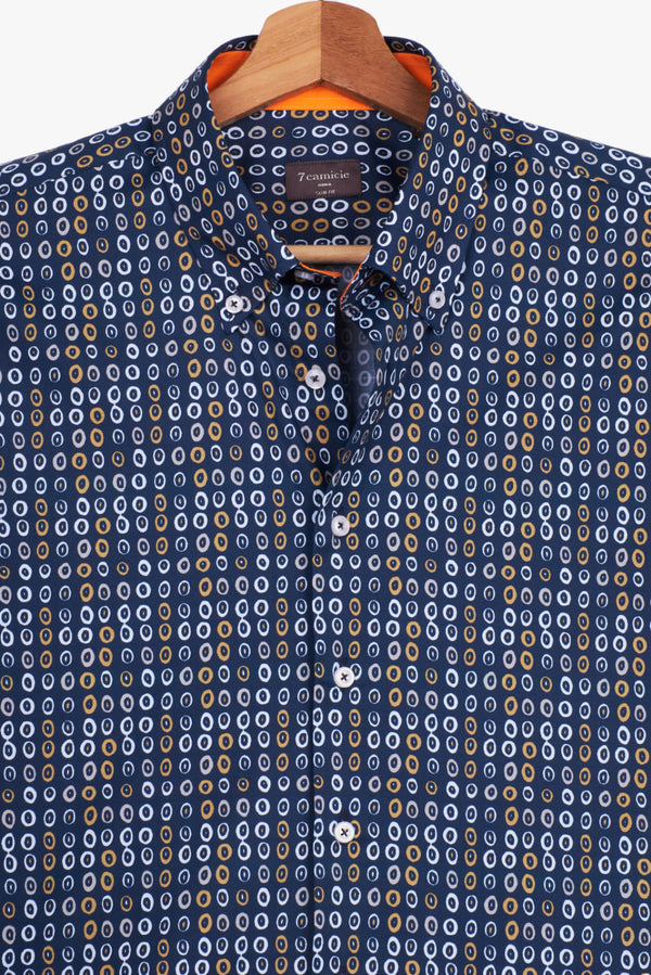 Camicia Uomo Manica Corta Leonardo Sport Popelin Blu Giallo