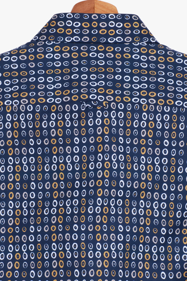 Camicia Uomo Manica Corta Leonardo Sport Popelin Blu Giallo