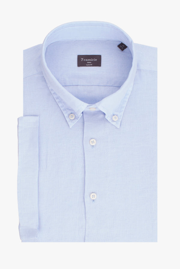 Camicia Uomo Manica Corta Leonardo Sport Lino Celeste