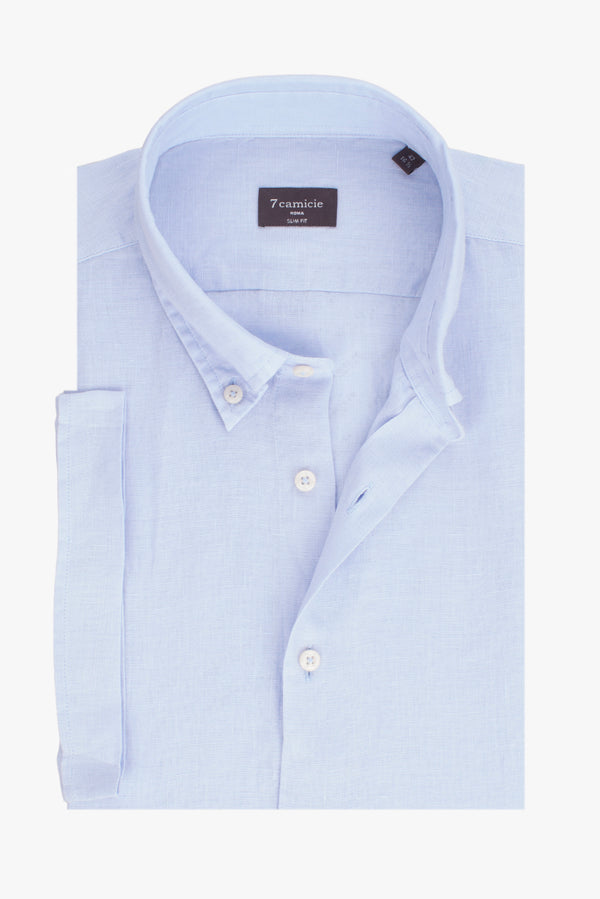 Camicia Uomo Manica Corta Leonardo Sport Lino Celeste