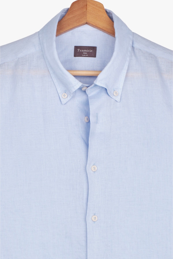 Camicia Uomo Manica Corta Leonardo Sport Lino Celeste