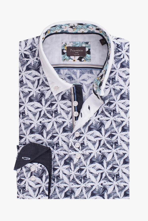 Linen Man Shirt Blue White