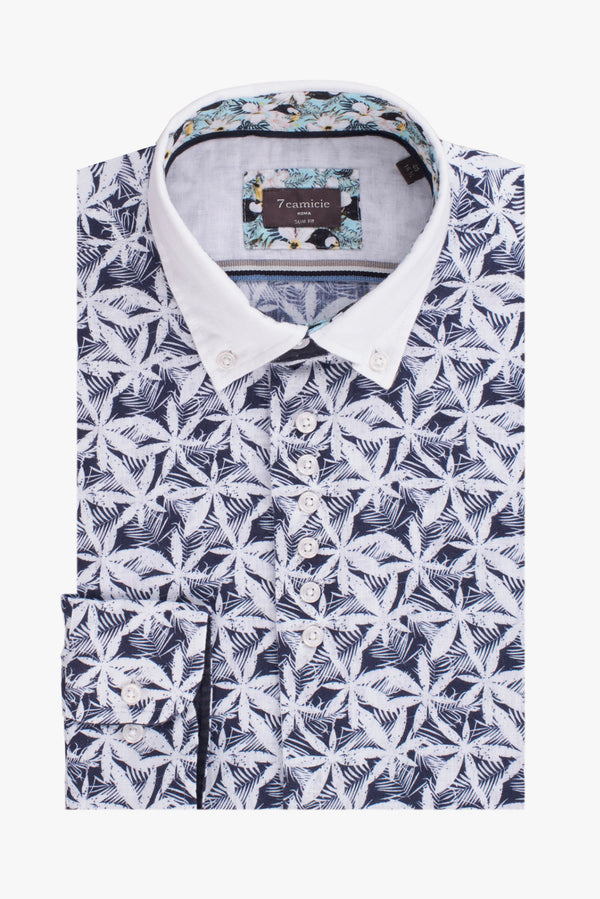 Linen Man Shirt Blue White