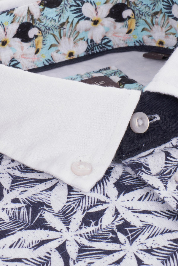 Linen Man Shirt Blue White