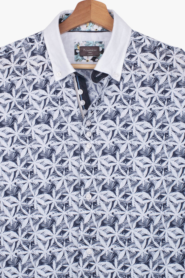Linen Man Shirt Blue White