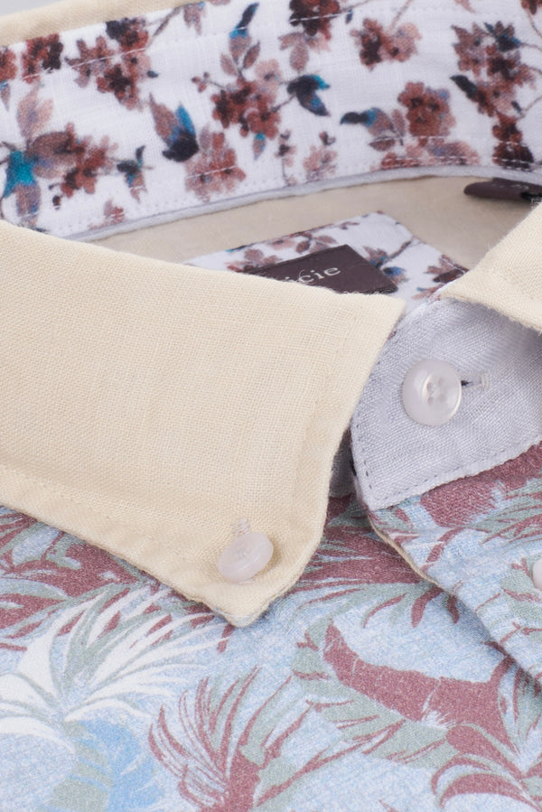 Linen Man Shirt Light Blue Brown