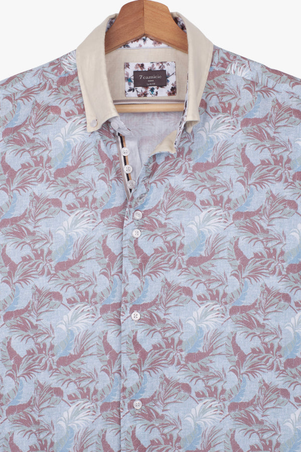 Linen Man Shirt Light Blue Brown
