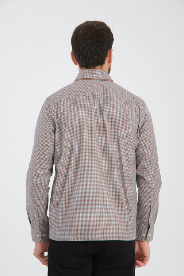 Chemise Homme Sport Popelin Stretch Brun Blanc