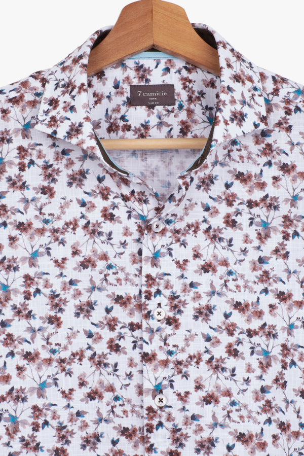 Camicia Uomo Firenze Sport Cotone Bianco Marrone