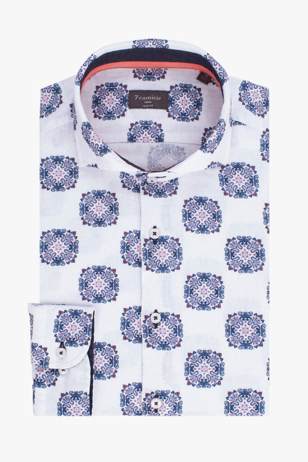 Firenze Sport Linen Man Shirt White Blue